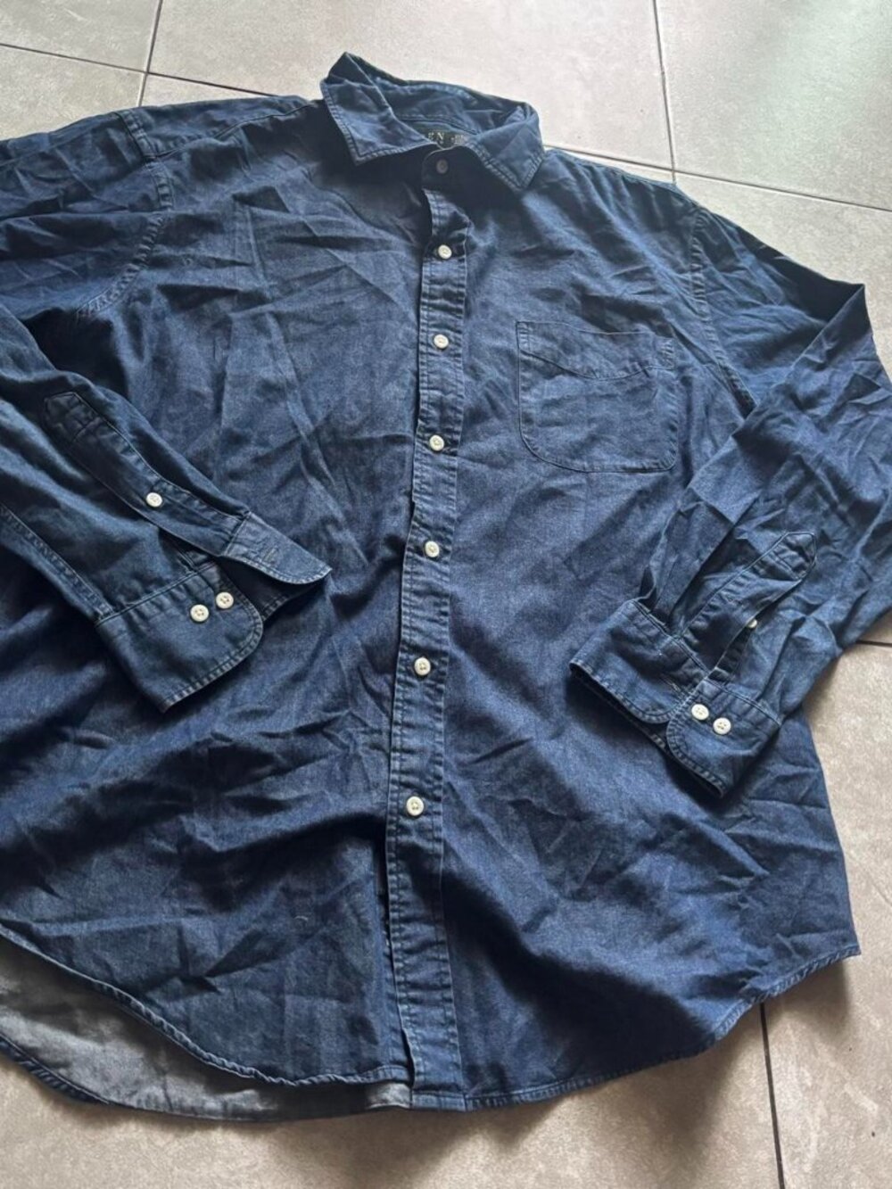 Ralph Lauren navy blue denim button-up shirt in a L